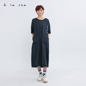 a la sha  LOGO繡花異質拼接洋裝