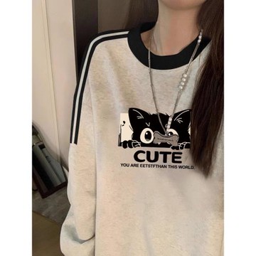 港風chic無帽圓領衛衣女三條杠設計感拼接薄款上衣ins大碼外套秋