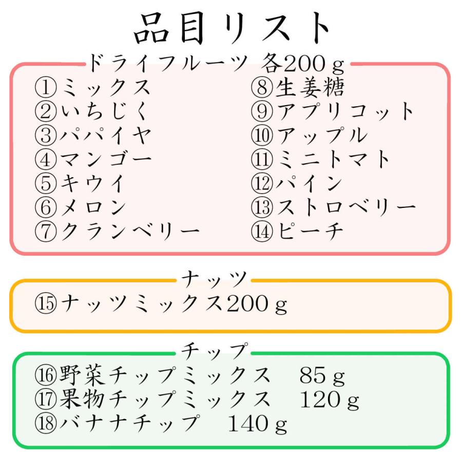 お買得5種セット　ドライフルーツ　ナッツ　野菜果物チップ　詰め合わせ