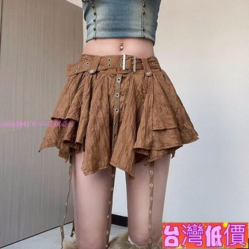 悅裳💎台灣免運💎美式辣妹不規則半身裙女夏季新款飄帶設計感裙子高腰顯瘦短裙