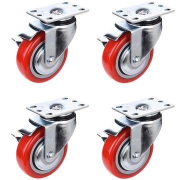 T-REX CASTER 紅色聚氨酯旋轉煞車腳輪 130 x 64 x 95 mm P504S-2B  紅色  4吋  4個