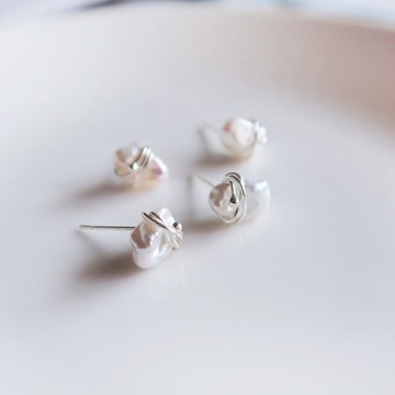 925純銀 銀河 巴洛克珍珠 耳環 耳夾 一對 免費送禮包裝