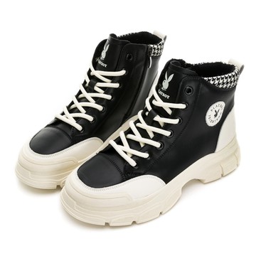 PLAYBOY 街頭率性真皮內增高休閒鞋-Y9665CC黑