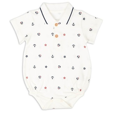 akachan honpo - 短袖POLO包屁衣-米白色