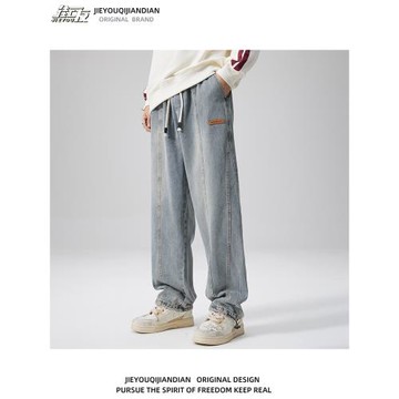 牛仔褲男2025新款美式潮牌復古水洗高街直筒褲子秋冬款潮流工裝褲