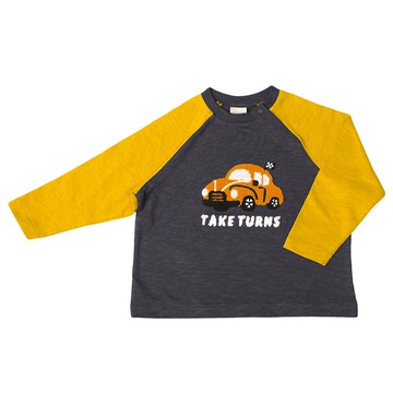 akachan honpo - 長袖T恤-凸毛繡-深藍色