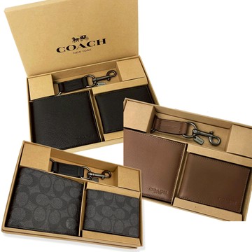 【COACH】男款8卡活動證件夾短夾附鑰匙圈禮盒(多色供選)