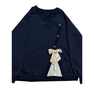 秋冬裝300斤大碼寬松加絨不規則拼接設計感加厚V領休閑長袖衛衣女