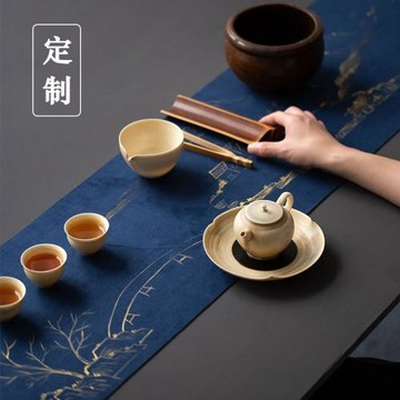 手繪茶席防水桌旗禪意中式茶臺布藝手工茶盤墊功夫茶桌墊茶具配件