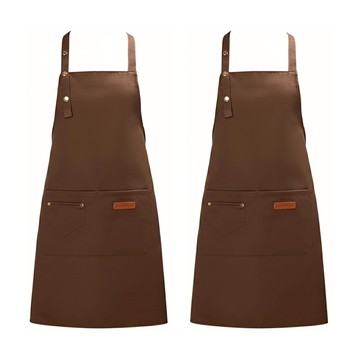 卡特屋 日系工作圍裙 加厚帆布無皮革 防潑水 耐磨防油  咖啡色  2件