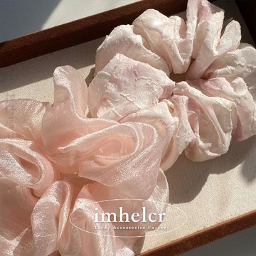 🔥2件9折🍊臺北出貨🍊可開發票日韓溫柔暈染粉色光澤感紗紗大腸髮圈甜美優雅氣質新中式髮飾新款