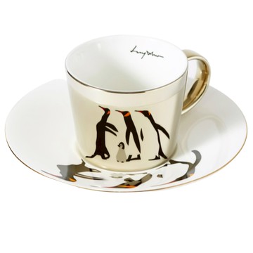 紓壓小企鵝【Luycho】鏡面倒影動物圖案咖啡杯 - 企鵝家族 (滑面) 咖啡杯 托盤 喝咖啡 飲品 可愛療癒 好友 生日禮