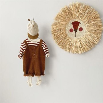 2024ins春裝新款嬰幼兒衣服條紋長袖衛衣燈芯絨背帶短褲二件套裝