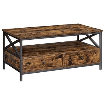 VASAGLE 工業風二抽茶几/咖啡桌1M-鐵鏽棕 LCT201B01