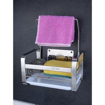 廚房304不銹鋼水槽置物架鋼絲球洗碗棉收納洗手液架子壁掛免打孔