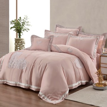 床罩組-雙人/加大/特大/ 60支萊賽爾天絲七件式 / 刺繡 / 粉玫之戀 台灣製