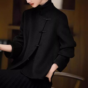 [米蘭精品] 毛呢外套秋冬大衣-新中式國風短版百搭女外套2色74is13