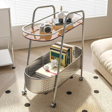 免運附發票  中古鐵藝小推車置物架沙發可移動分層收納架輕奢網紅ins玻璃邊幾
