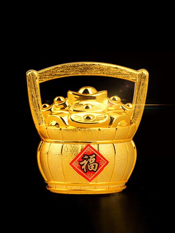 塑料財神元寶擺件一桶金元寶山福字聚寶盆家居擺件供奉用品