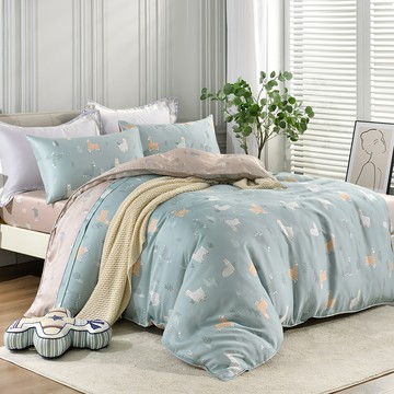 Betrise 貝翠絲 C量能系列 奧地利天絲 光淬石墨烯 兩用被床包組  雙人加大  草泥馬樂園 藍色  兩用被 + 床包