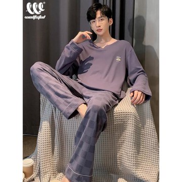 (免運)男士純棉睡衣春秋款長袖青少年高中生大碼可外穿大學生家居服套裝