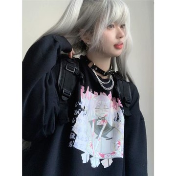 一枚同學原創秋冬新款日系軟妹印花寬松圓領加絨衛衣女外套學院風