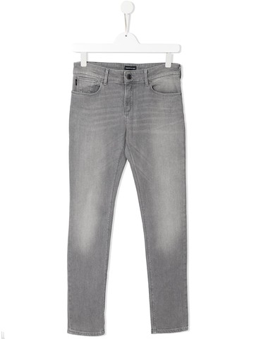 Emporio Armani Kids - bleached-effect five pocket jeans - kids - Cotton - 9 yrs - Grey
