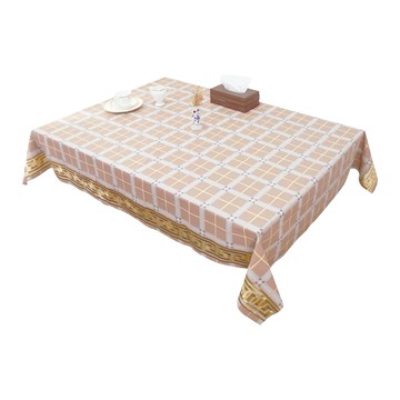 LASSLEY 蕾絲妮 日式防水桌巾 PVC防水貼合加工  135 x 135cm  金邊棕格  1個