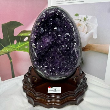 45號3.06kg頂級烏拉圭拋光皮 紫水晶恐龍蛋晶洞ESPa+♥️綠瑪瑙邊 紫水晶簇花 方解石 紫水晶洞 A3236