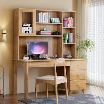Happylife 實木書架帶櫃書桌 100公分 Y12102