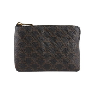 CELINE 滿版凱旋標誌帆布附釦環拉鍊卡夾/零錢包(黝黑色)