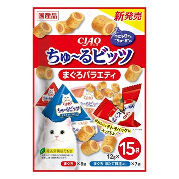 INABA CIAO 啾嚕 迷你捲心肉泥 Set 15入 貓零食  鮪魚+扇貝  180g  1包