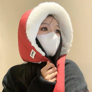 甄選好物🌈冬季加絨保暖雷鋒帽子女羽絨棉防水包包兩用戶外騎車防風寒護耳帽