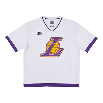 NBA 落肩 復古 V領 短袖上衣 湖人隊