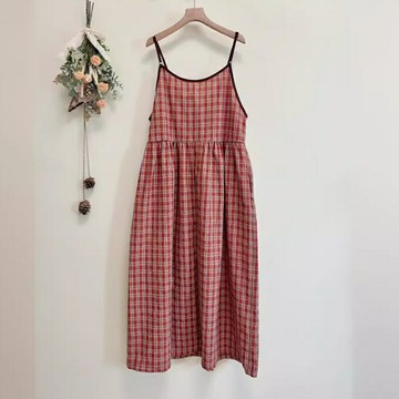 【巴黎精品】現貨+預購 連身裙日系洋裝-細肩帶沙灘吊帶格紋女裙子2色a1ja10