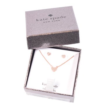 KATE SPADE 愛心鋯石項鍊耳環禮盒-玫瑰金