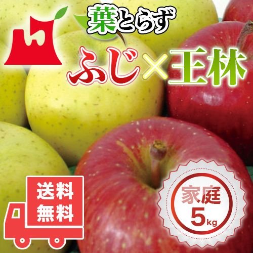 送料無料　青森県産　葉とらず　ふじ・王林セット ご家庭用5kg　(約14〜18個)人気の訳ありリンゴ 青森産　訳あり　サンふじ