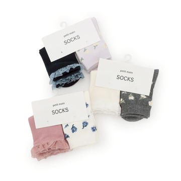 petit main 品牌旗艦店 花卉圖案中筒襪 2 雙組【日本直接出貨】