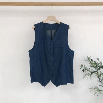 亞麻牛仔V領單排扣背心471501