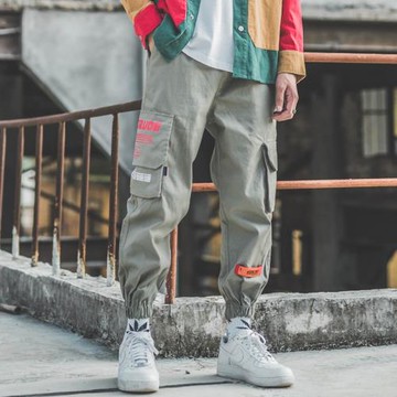 國潮嘻哈hiphop褲子余文樂工裝褲男潮牌束腳加大寬松九分褲子哈倫