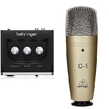 Behringer C-1 Professional Large-Diaphragm Studio Condenser Microphone ＆ BEHRINGER Audio Interface, 1x XLR TRS 1x 4" 2X RCA USB, Black, 1-Channel