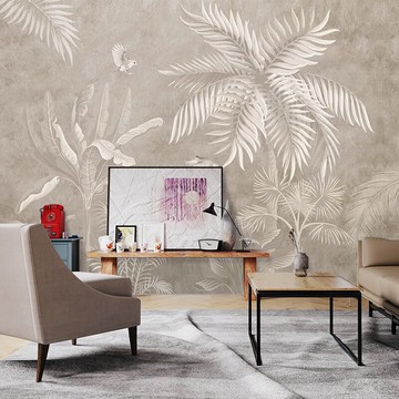 北歐手繪復古植物芭蕉葉壁紙客廳電視背景墻紙臥室壁布壁畫墻布