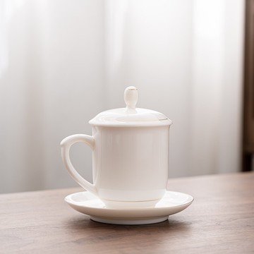 羊脂玉馬克杯水杯陶瓷喝水杯子簡約辦公室用茶杯廣告杯家用