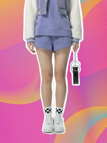 鬆緊腰織帶撞色修身刷毛短褲