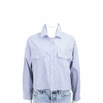 Max Mara-WEEKEND DORIA 藍白條紋拼接 長袖純棉府綢襯衫