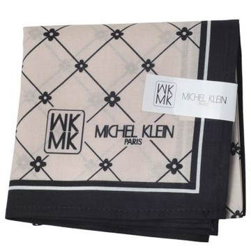 MICHEL KLEIN PARIS 奶茶底色菱格四葉花印花字母LOGO圖騰帕巾(46CM)