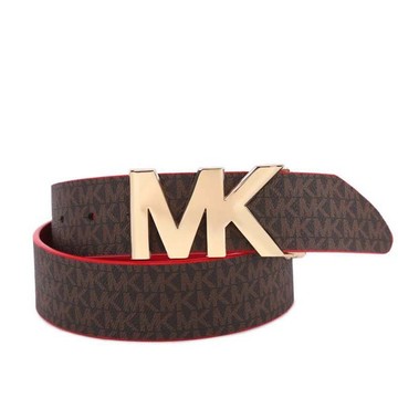 MICHAEL KORS 經典滿版老花皮帶 腰帶 深咖啡色PVC/紅色皮革 M58515 MK(現貨)▶指定Outlet商品5折起☆現貨【送禮首選★APP下單點數4倍送】