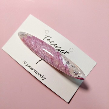 粉紅色乾燥花髮夾 真花髮夾 植物髮夾 禮物