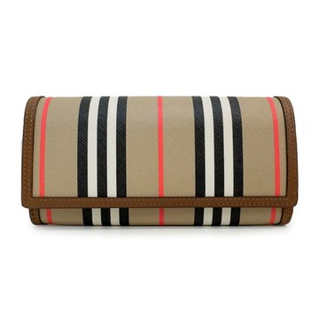 BURBERRY 巴寶莉  80730811 經典格紋帆布翻蓋信封皮夾長夾(棕色)