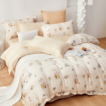 LoveCity 寢城之戀 50支100%萊賽爾天絲兩用被床包4件組 台灣製  萌兔園  Queen Size  床包 + 兩用被 + 枕套 2個